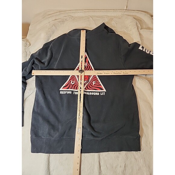 Vintage Y2K HUF Spitfire Hoodie Mens XL Born to Live Burn‎ Pullover Skate Black - Picture 6 of 8